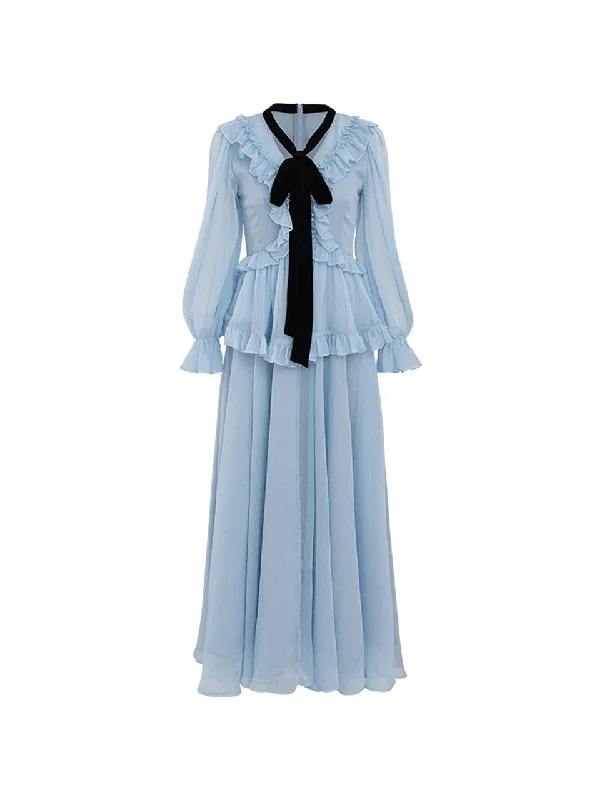 Diamant ruffle long dress (blue) Tunics Cozy comfortable