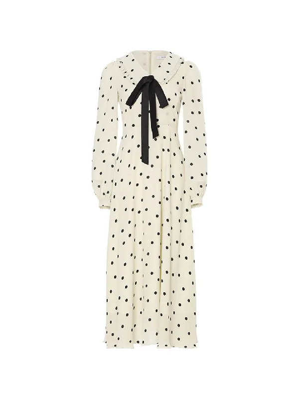 Dot ribbon tie long dress Halter Neckline Beach