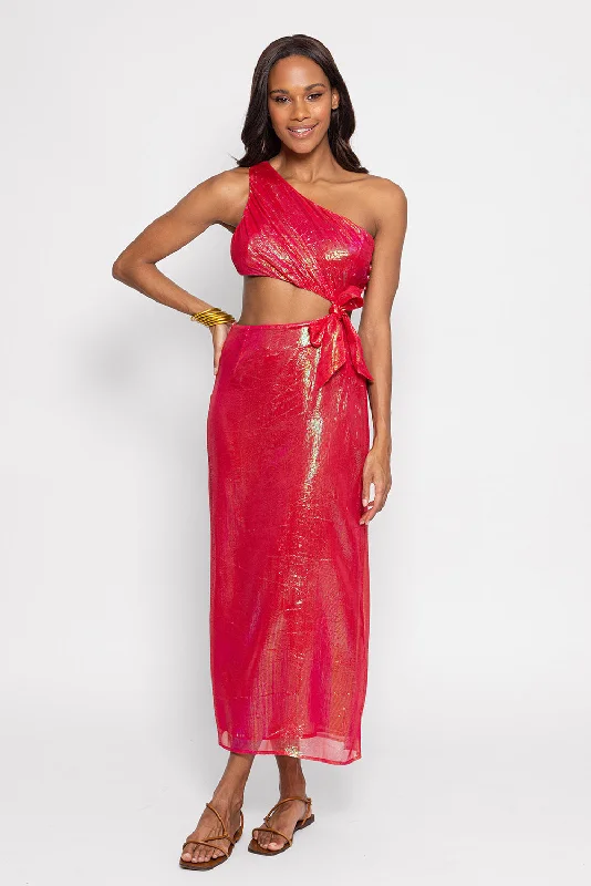 EUGENE LONG DRESS CALVI STRAWBERRY Square Neckline Feminine