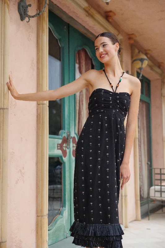 FABY LONG DRESS BLACK & PALMTREES Tunics Evening elegant