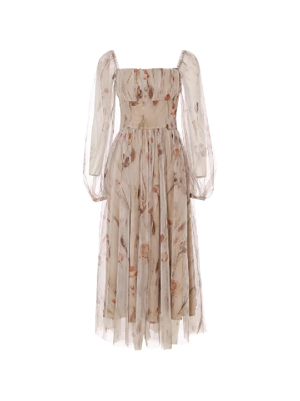 Falling square neck long dress Tunics Evening elegant