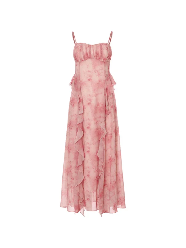 Flamingo ruffle long dress A-Line Day Work