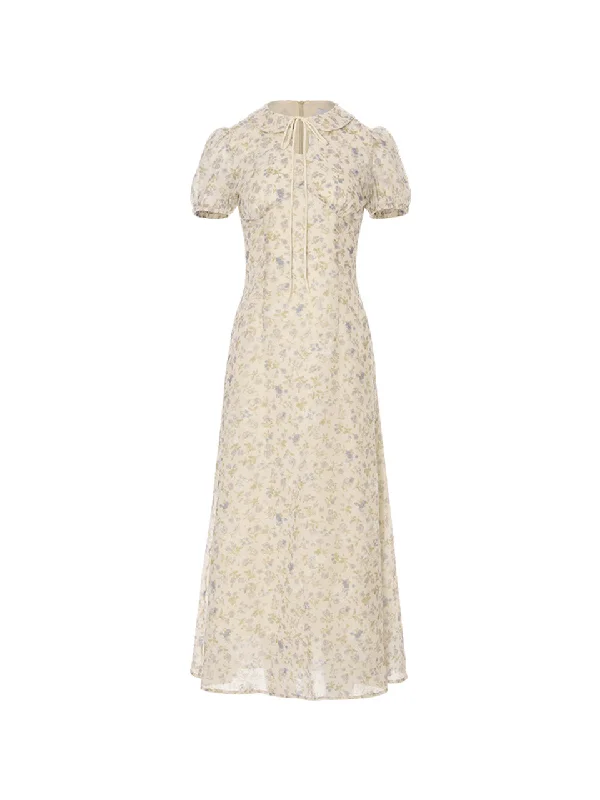 Flor collar long dress Tunics Practical easy-care