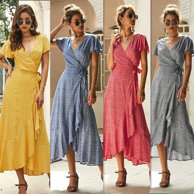 Floral Print Dress Women Short Sleeve Vestido Summer Lace Up Split Sexy Long Dress Leisure Vacation Bohemian Dress Party Clothes Tunics Exclusive limited Floral Print Dress Women Short Sleeve Vestido Summer Lace Up Split Sexy Long Dress Leisure Vacation Bohemian Dress Party Clothes Tunics Exclusive limited
