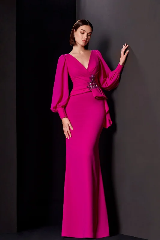 Gathered waistline mermaid crepe dress Tunics Versatile stylish