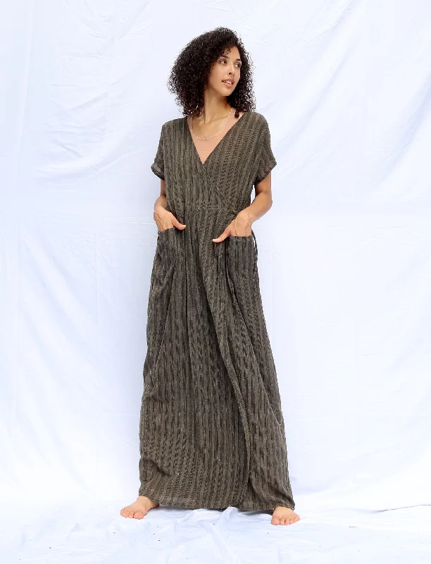 Handwoven - Wrap Origami Long Dress Tunics Denim casual