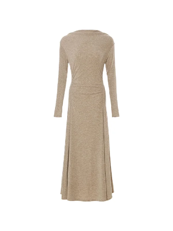 Hazelnut boat neck long dress Tunics Cozy comfortable