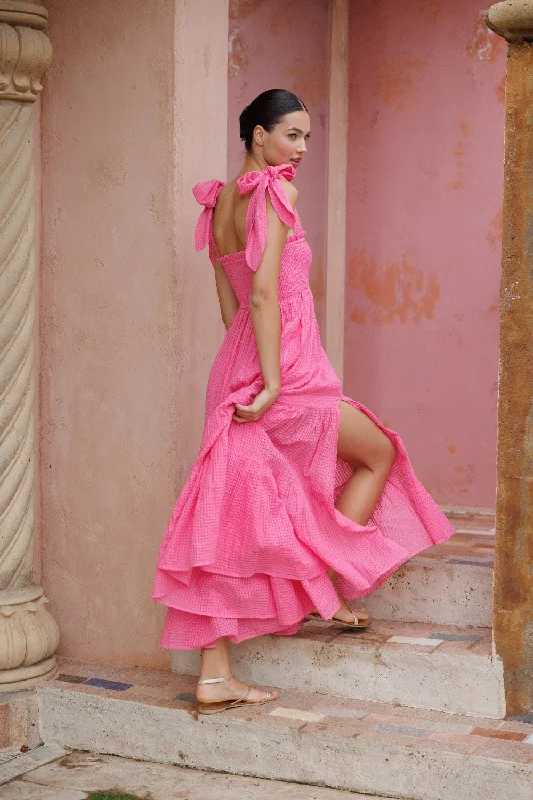 JADE LONG DRESS GINGHAM PINK Tunics Winter warm