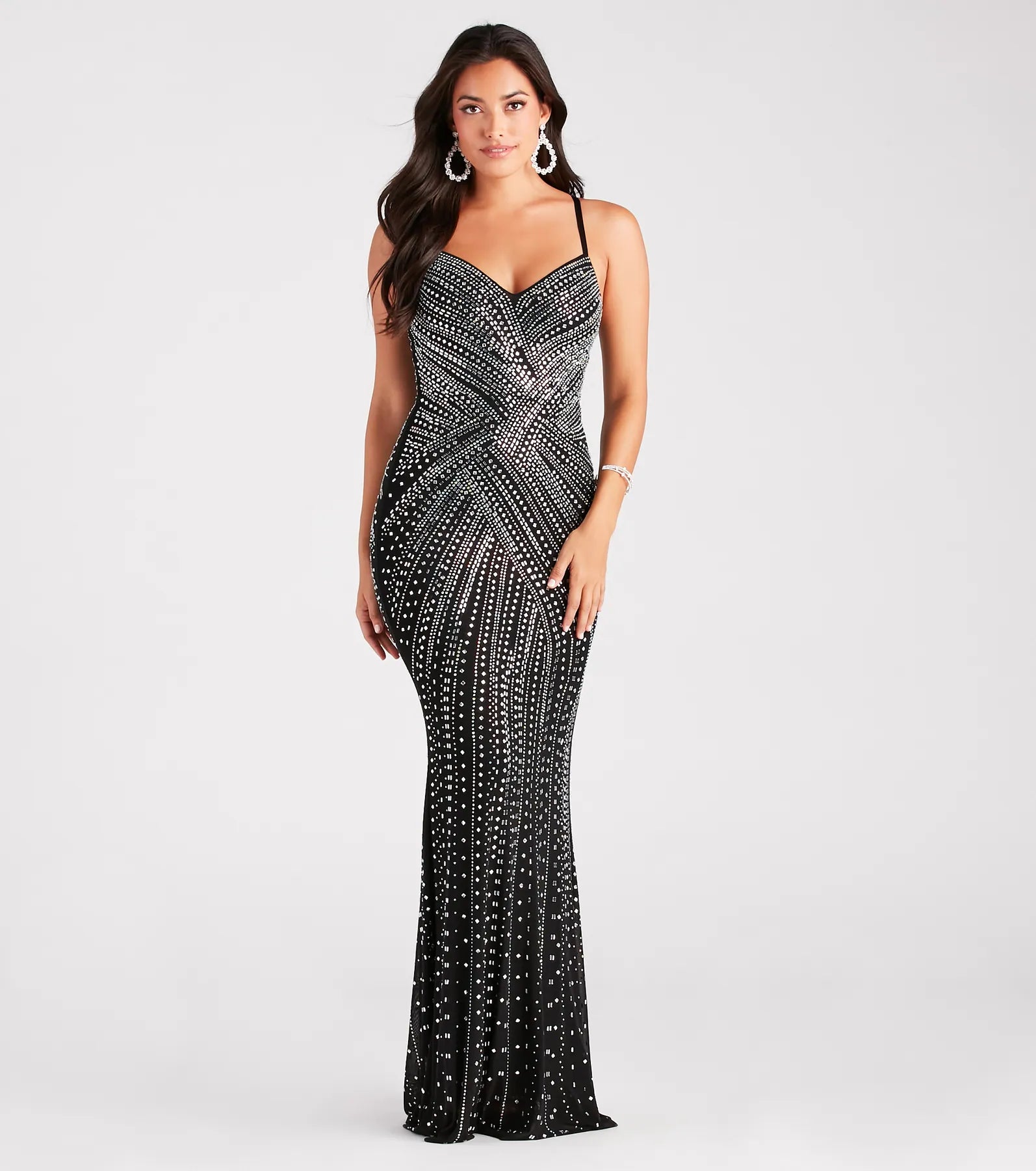 Josselyn Formal Rhinestone Slim Long Dress Tunics Canvas sturdy