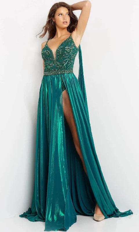 Jovani - 07249 Plunging Sweetheart A-Line Gown With Cape Tunics Office stylish
