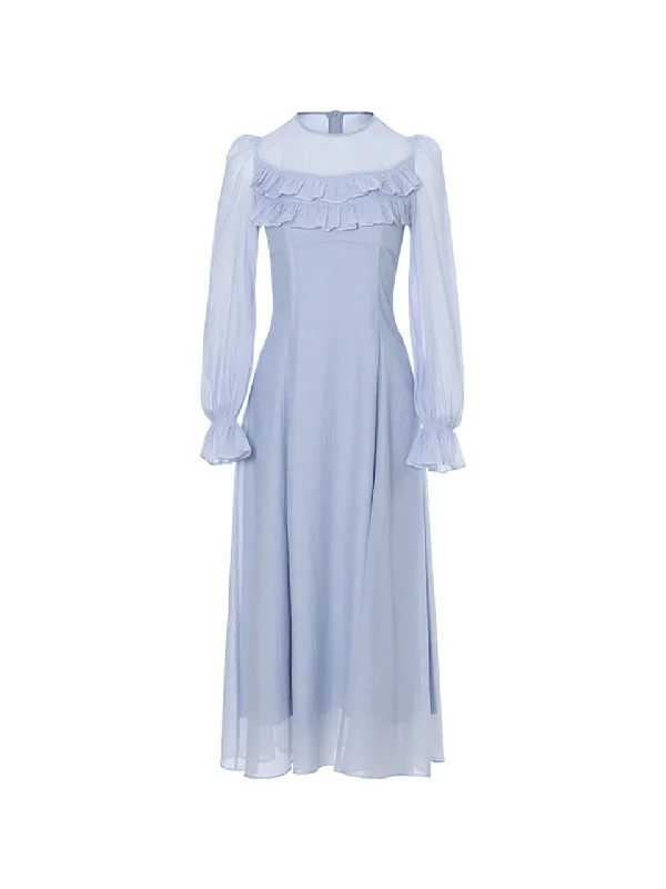 Lake ruffle long dress Tunics Fleece cozy