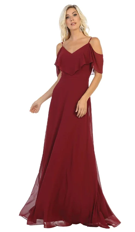 May Queen - MQ1686 Draping Off Shoulder Chiffon Long Dress Tunics Travel practical