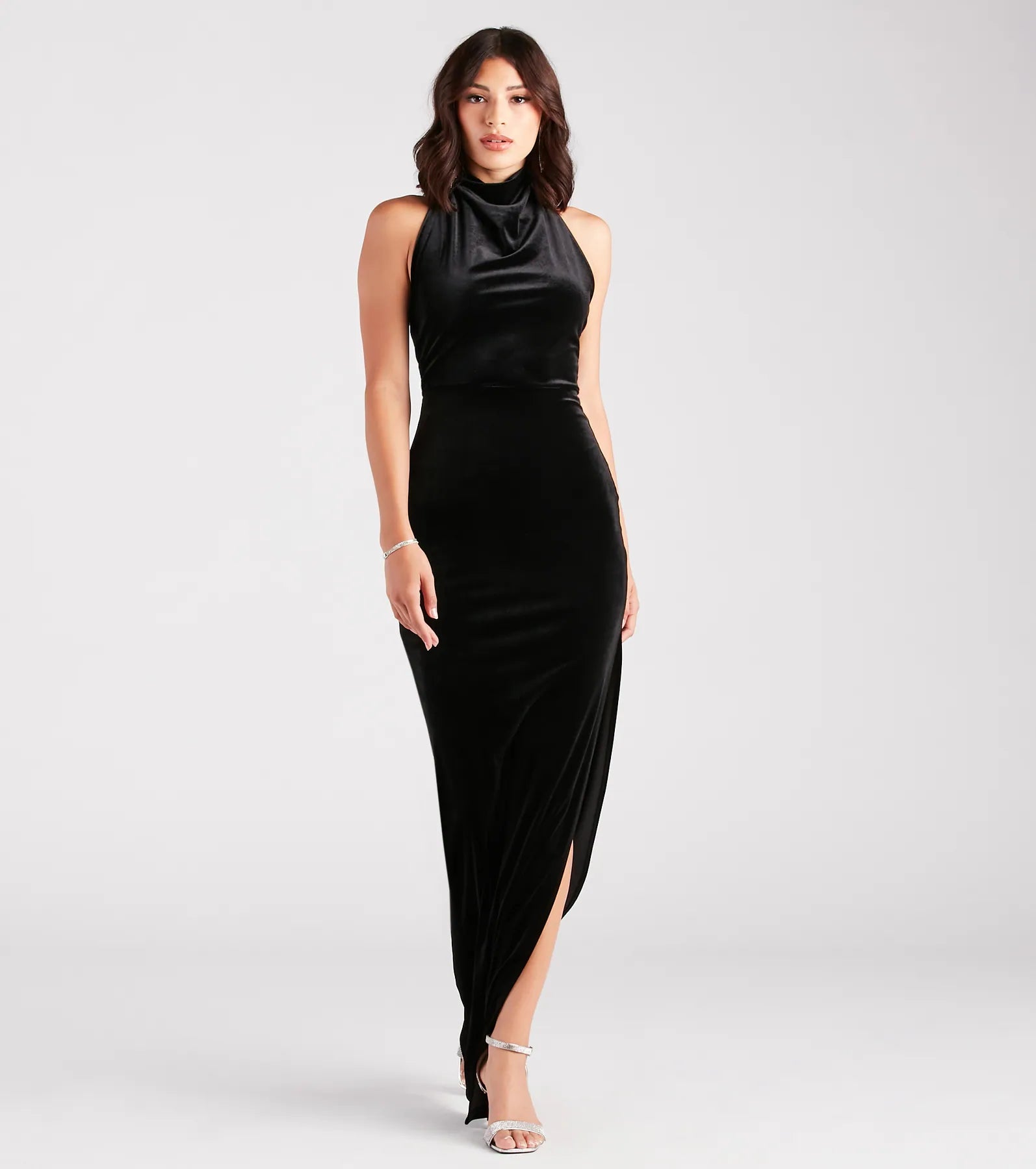 Mildred Formal Velvet Halter Slit Long Dress Tunics Handmade artisanal