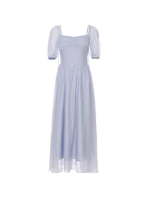 Minerva ribbon long dress (Blue) Tunics Handmade artisanal