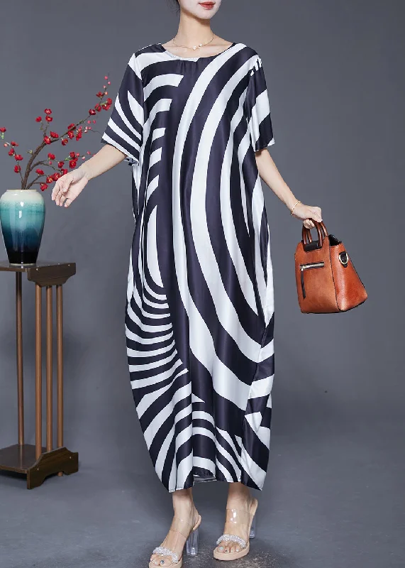 Modern Zebra Pattern Draping Silk Long Dress Summer Tunics Trendy modern
