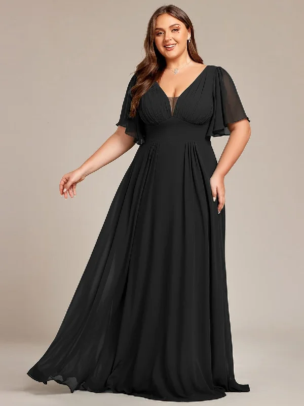 Plus Size Chiffon A-Line Double V-Neck Empire Waist Bridesmaid Dress Tunics Mesh breathable