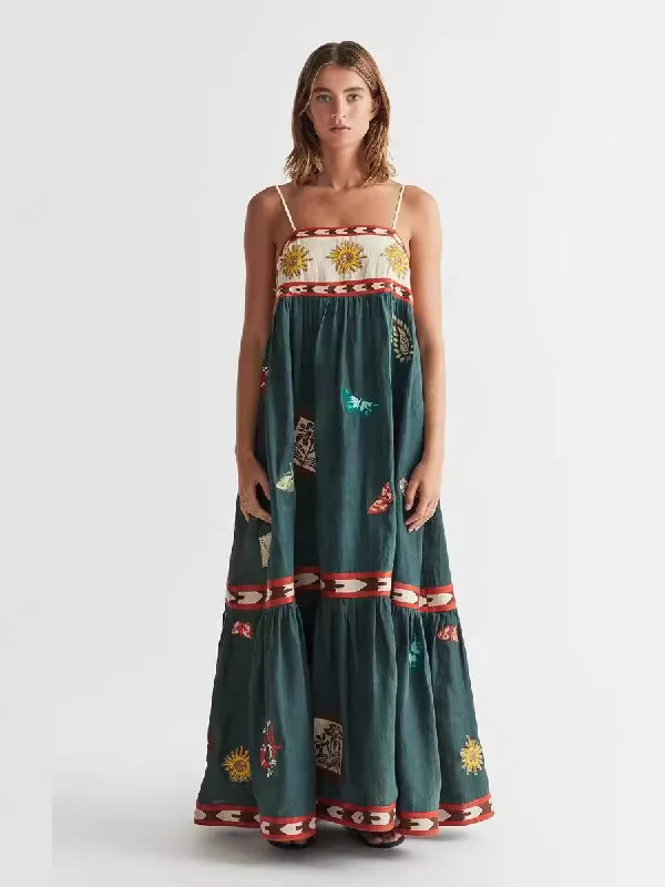Printed Sleeveless Long Dress Turtleneck Neckline Stylish