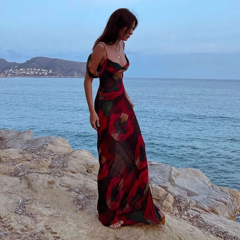 Printed Sleeveless One Shoulder long Dress Tunics Fall fleece