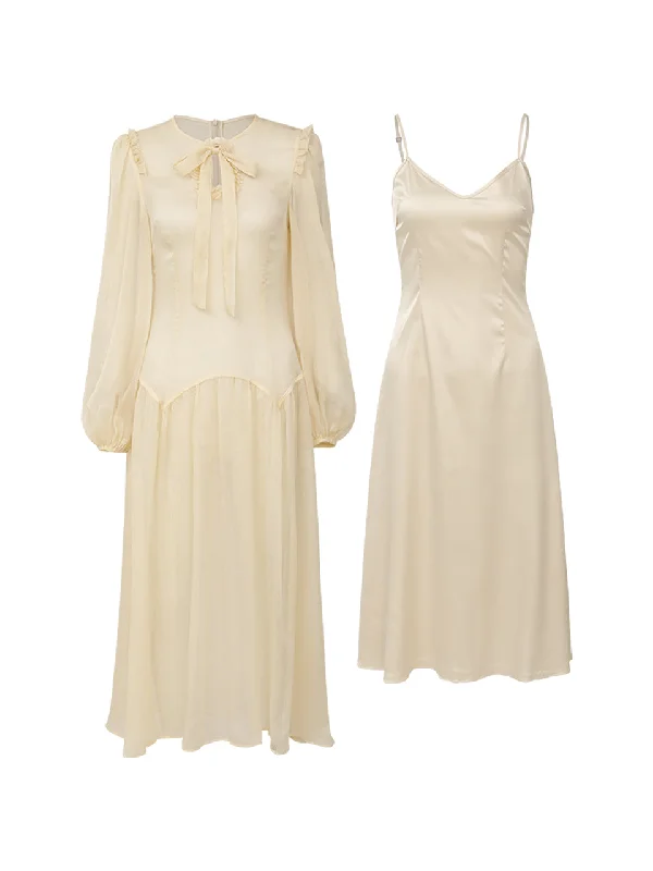 Ribbon chiffon long dress Tunics Trendy modern