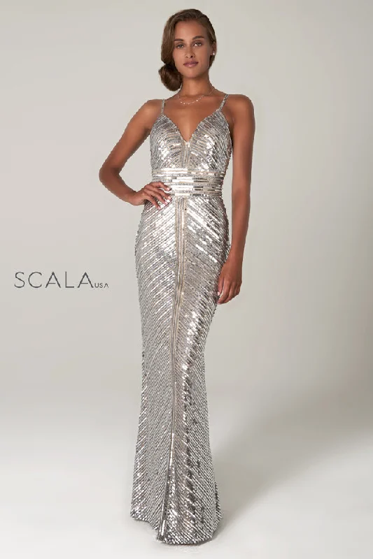 SCALA -60105 Sequin V-Neck Glitter Long Dress Tunics Chinos classic