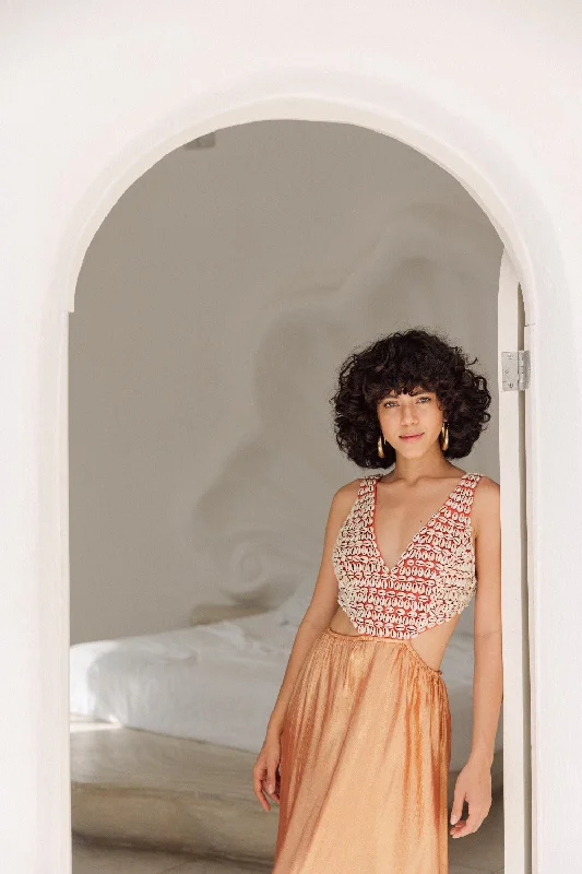 SEA LONG DRESS TORINO TERRACOTTA & SHELLS Tunics Spring floral