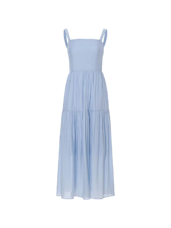 Sky back ribbon long dress Tunics Fall fleece