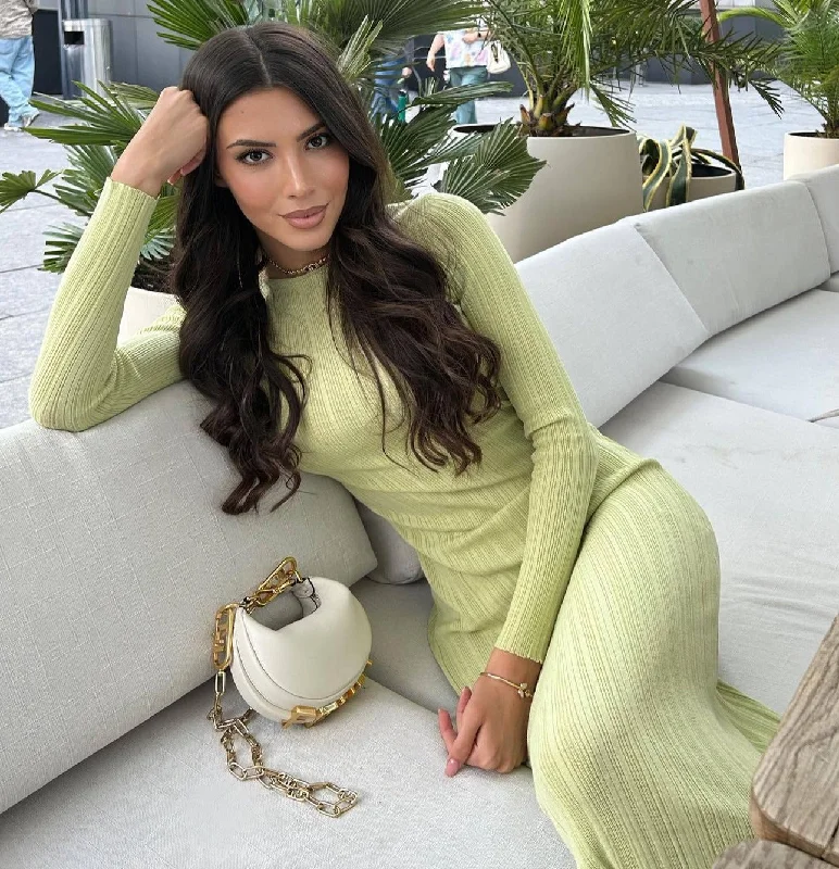 Slim long-sleeved knitted long dress Tunics Running lightweight