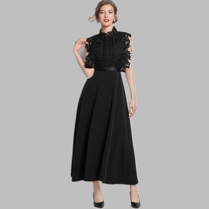 Sleeveless Lace Patchwork Summer Long Dresses Tunics Office stylish
