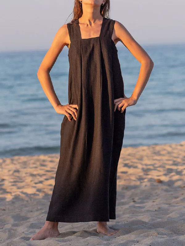 Square Neck Sleeveless Loose Long Dress sweetheart Neckline Romantic