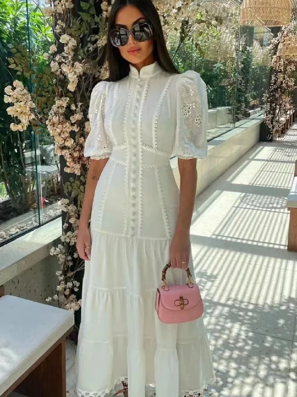 Collar Embroidery Short-Sleeved Long Dress Tunics Versatile functional