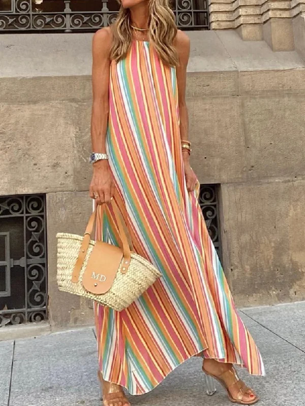 Striped Suspender Bohemian Long Dress Tunics Corduroy durable