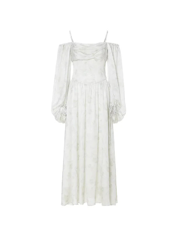 Swan off-shoulder long dress Tunics Polka dots