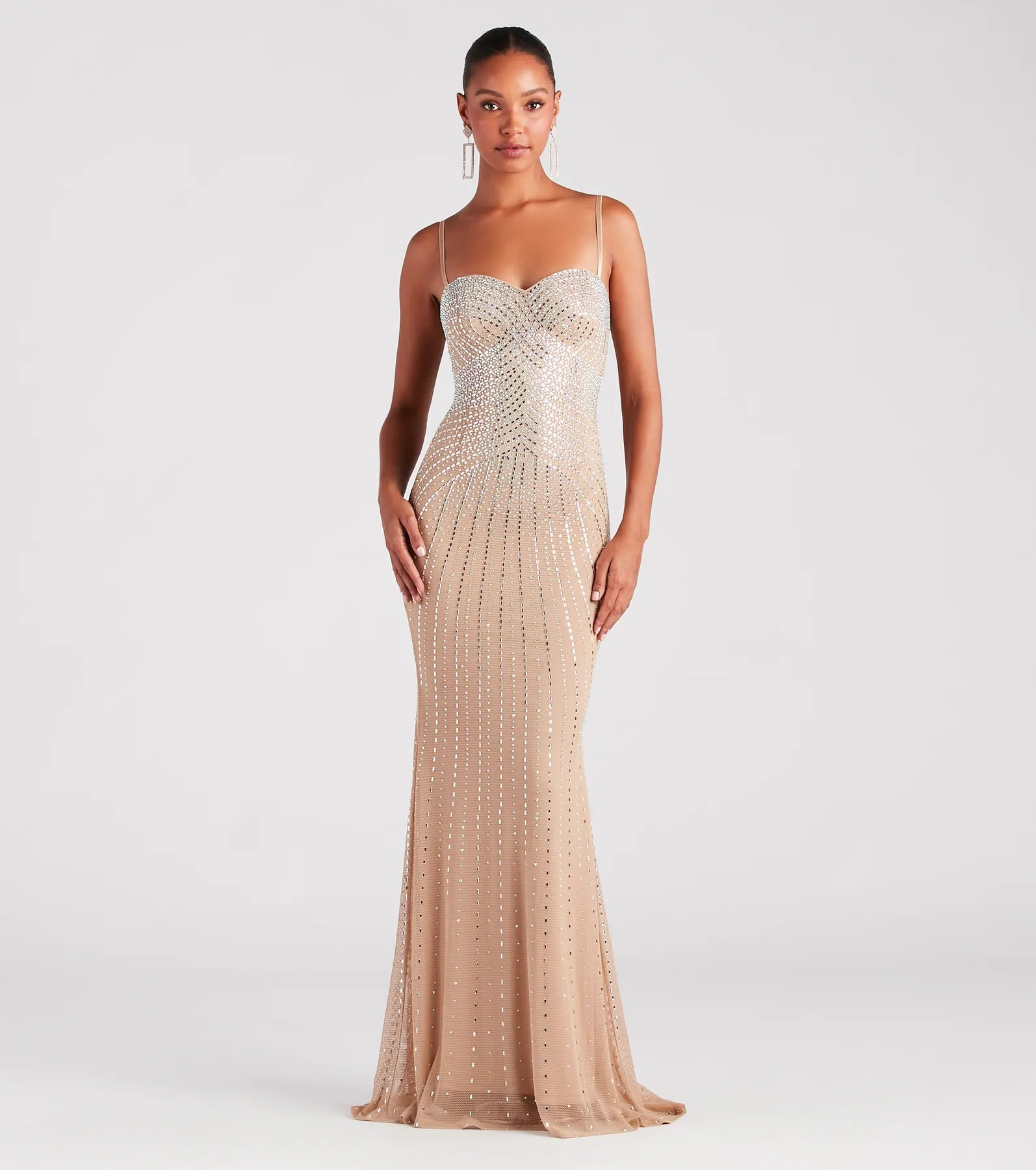 Tori Formal Rhinestone Mermaid Long Dress Tunics Distressed trendy