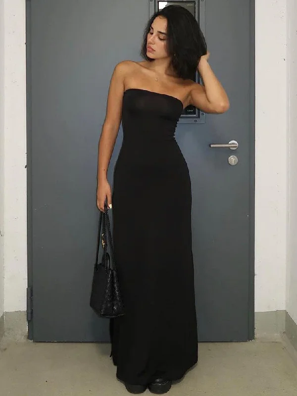 Tube top backless slim long dress Square Neckline Feminine