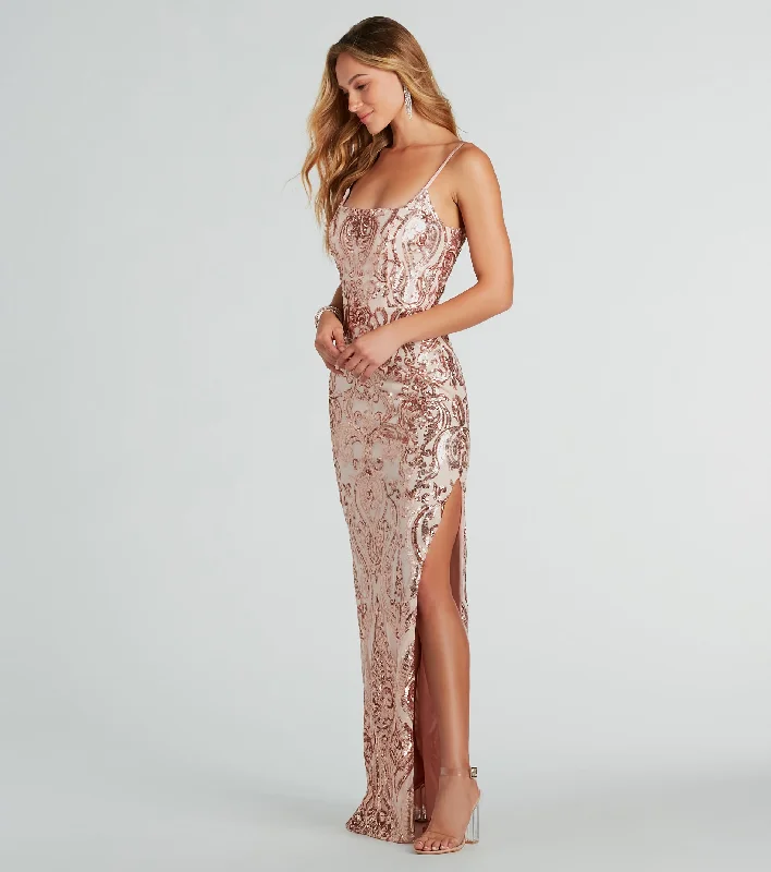 Valery Formal Sequin Square Neck Long Dress Tunics Versatile stylish