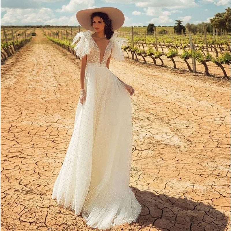 Verngo A-line Wedding Dress Backless Wedding Gowns Elegant Bride Dress Classic White Point Long Dress Abito Da Sposa Tunics Sophisticated sleek
