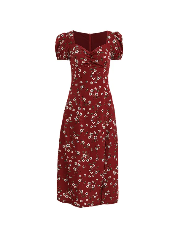 Wine flower long dress Tunics Short Trendy