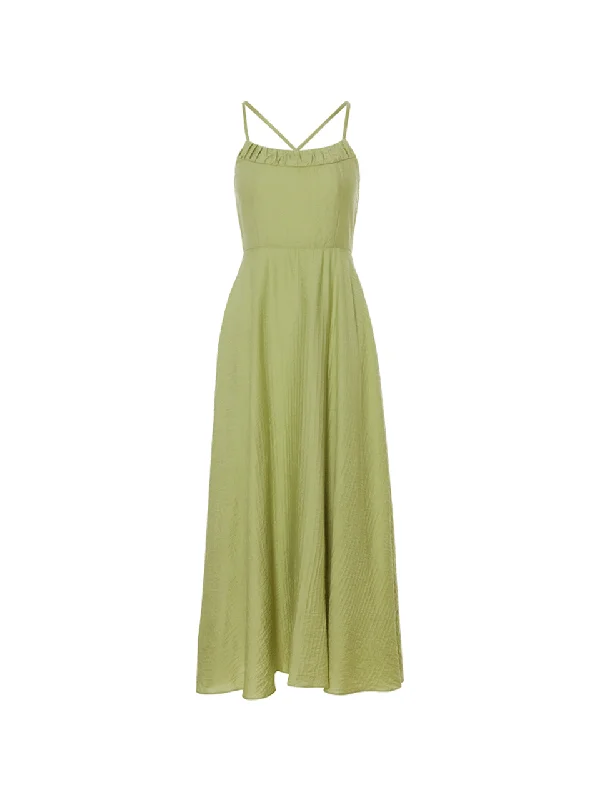 Wood Green Tie Long Dress Tunics Party sparkling